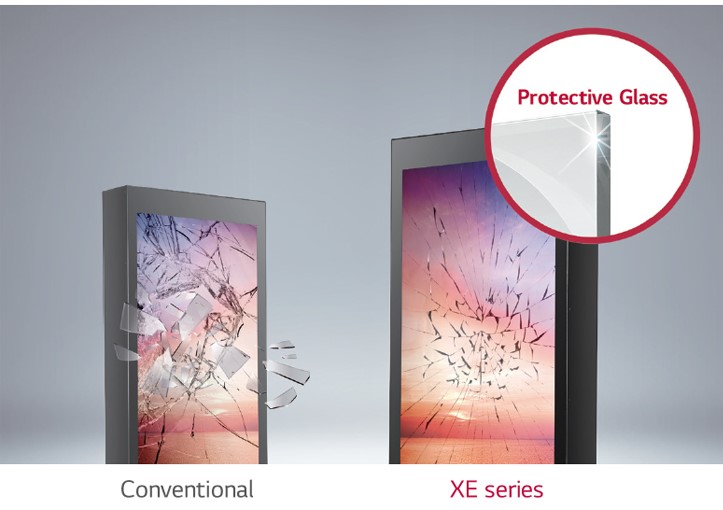 Уличный дисплей LG серии XEB3E - защитное заклеенное, покрытое пленкой стекло