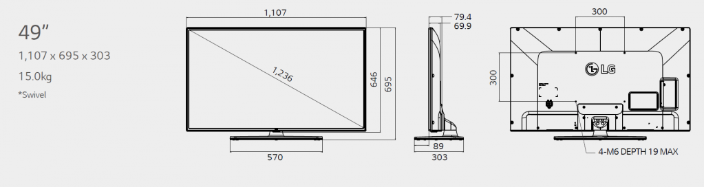 Размеры телевизора LG 49LV541H